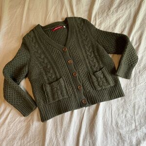 Pyne & Smith Merino Wool Cable Knit Cardigan - Brunswick Green, Size Small